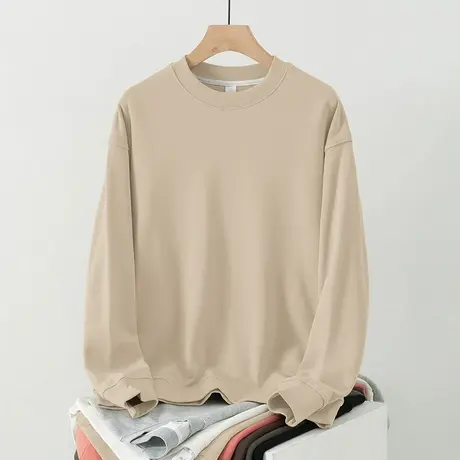 350g重磅卫衣男秋冬加绒加厚圆领纯色无帽上衣摇粒绒保暖长袖t恤商品大图