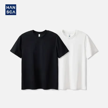 hansca三本针40s双纱纯棉短袖t恤男士2025夏季轻薄透气正肩打底衫商品大图