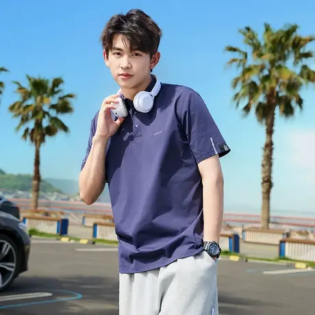 唐狮夏季新款男短袖Polo衫速干宽松翻领上衣学生纯色运动T恤图片