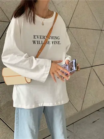 白色仿棉长袖t恤女2023新款秋冬季加绒内搭打底衫遮肚子宽松上衣商品大图