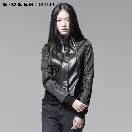 sdeer圣迪奥女装春网纱状PU拼接外套时尚夹克3382289图片