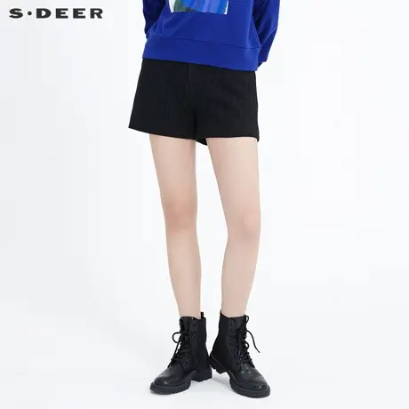 sdeer圣迪奥冬季女装复古条纹插袋直筒外穿休闲毛呢短裤S20460903图片