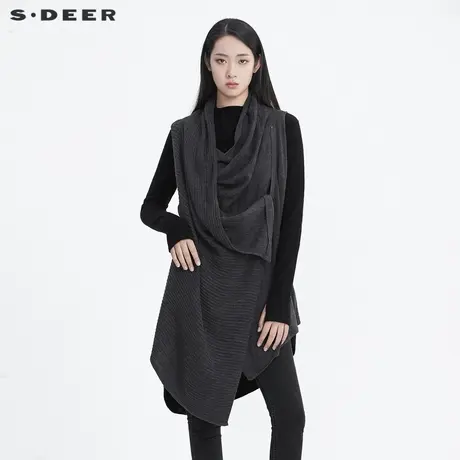 sdeer圣迪奥时尚休闲堆堆领不规则无袖针织衫毛衣女S194A3533图片