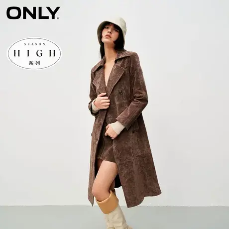 ONLY奥莱时尚百搭翻领双排扣中长款皮衣女商品大图