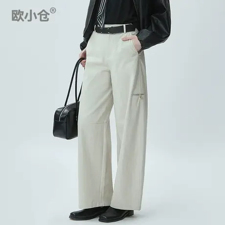 欧小仓 可颂系列 斯文工装裤 裤子宽松bf慵懒风阔腿裤 淡人弯刀裤商品大图