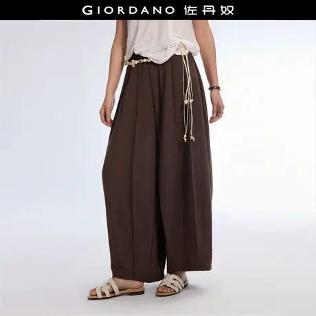 佐丹奴裤子女装肌理感抽绳半松紧腰梭织薄阔腿长裤 18415902商品大图