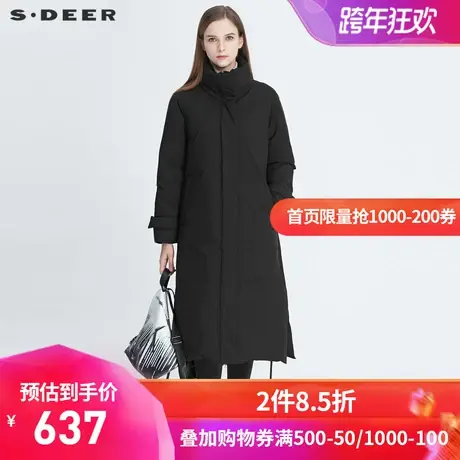 sdeer圣迪奥冬季女装简约立领插肩袖开衩绑带长款羽绒服S20482414商品大图