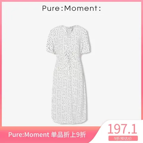 Pure:Moment:新款V领波点收腰连衣裙女中长款裙子4A6291501商品大图