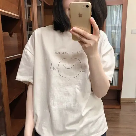 可爱球球笑脸卡通印花减龄休闲夏季短袖T恤女宽松百搭半袖上衣服商品大图