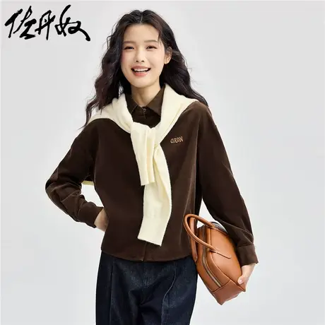 佐丹奴衬衫女装纯棉灯芯绒品牌刺绣梭织长袖衬衫 05344862商品大图