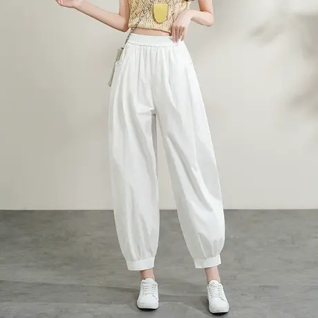 2025夏季新款松紧腰休闲裤女宽松显瘦时尚百搭九分哈伦裤灯笼裤子商品大图