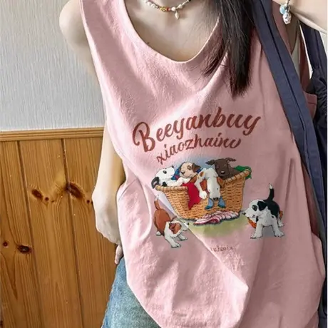 纯棉港风吊带坎肩背心无袖t恤女夏设计感小众外穿宽松篮球服上衣图片