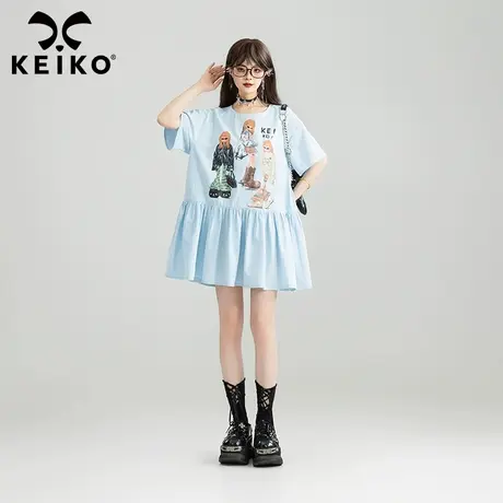 KEIKO 次元风日系印花娃娃裙夏季少女感蝴蝶结系带宽松显瘦连衣裙商品大图