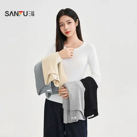 三福打底毛衫2025秋季圆领坑条修身针织衫简约上衣女装502499商品大图