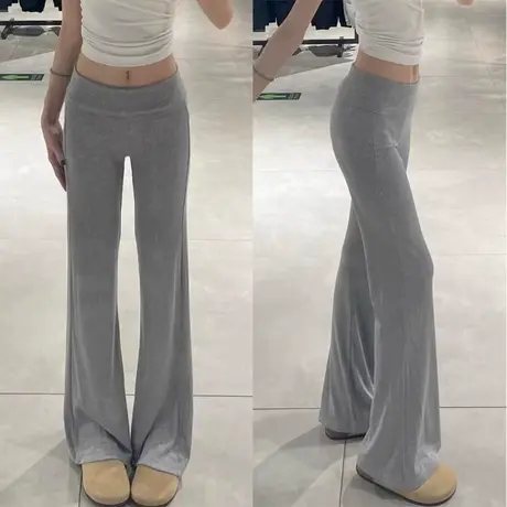 美式灰色喇叭裤女夏季薄款高腰垂感修身显瘦小个子辣妹风微喇裤子商品大图