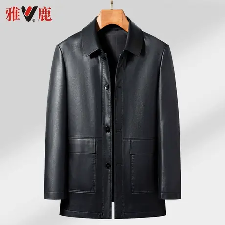 雅鹿男士皮衣中长款春秋季新款中年爸爸装外套商务休闲翻领夹克男图片