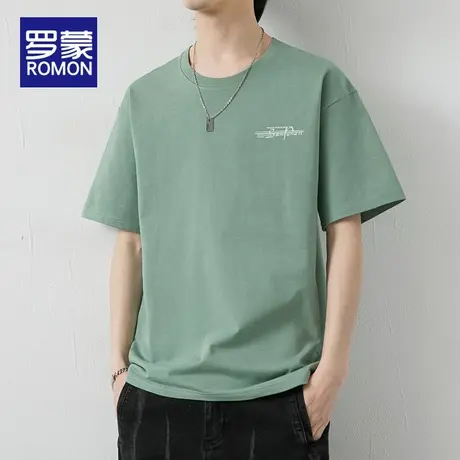 罗蒙男士纯棉短袖T恤夏季薄款2025新款圆领宽松简约百搭体恤男款图片