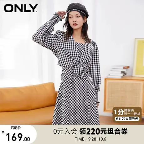 ONLY奥莱夏季时尚休闲收腰格子两件套连衣裙女图片