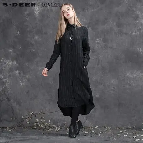 sdeer圣迪奥女装设计感条纹圆摆衬衣S15480520图片