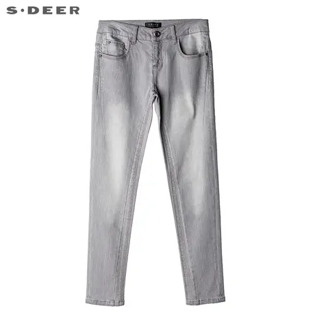 sdeer圣迪奥女装灰色牛仔水洗磨白小脚铅笔裤S14284171图片