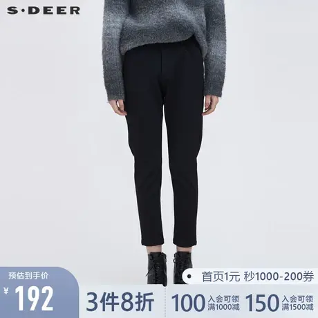 sdeer圣迪奥春装休闲简约插袋宽松黑色九分裤女S21460815图片