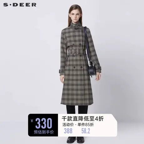 sdeer圣迪奥英伦立领双排扣收腰长款风衣S21381822图片