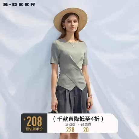 sdeer圣迪奥女装罗纹圆领交叉不规则修身针织衫S23263505图片
