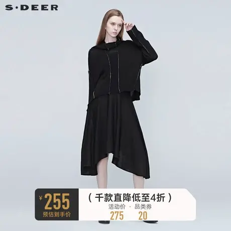 S·DEER圣迪奥女装春秋装休闲圆领撞色吊带两件套毛衣S20383525图片
