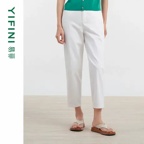 [专柜同款]Yifini/易菲白色棉弹锥型裤小脚裤夏装新款九分裤商品大图