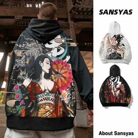木村三社SANSYAS 国潮风人物印花套头连帽宽松卫衣商品大图