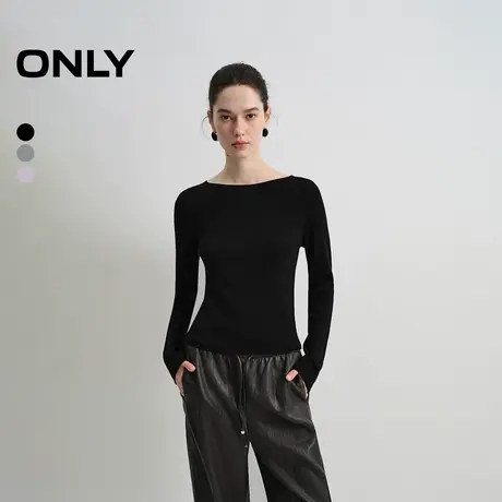 ONLY2025秋季新款侧腰曲线镂空卷边收口舒适亲肤纯色修身针织衫女商品大图