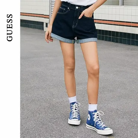 GUESS女士高腰辣妹卷边修身牛仔短裤-Q4PD66D51V1商品大图