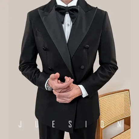 JUESION 意式修身西服套装男戗驳领休闲复古纯色职业正装西装礼服图片