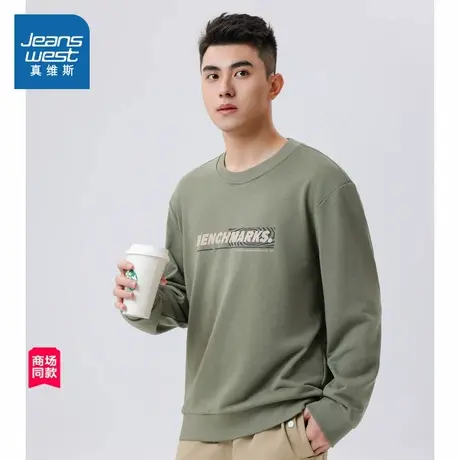 JW真维斯男装 2025年春季新款圆领印花长袖卫衣简约多色可选上衣图片