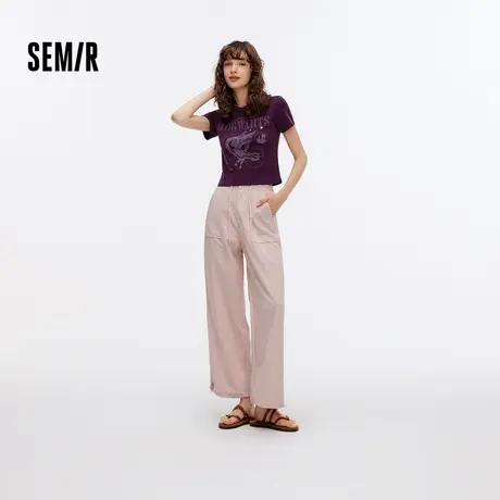 森马休闲裤女工装风肌理长裤宽松松弛感秋半松紧腰抽绳阔腿裤百搭商品大图