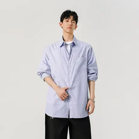 N5真维斯男士长袖衬衫2025秋季新款美式潮流时尚宽松男生休闲衬衣商品大图