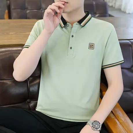 短袖Polo衫男士t恤夏季薄款潮流带领上衣高级感潮牌男装半袖体恤图片