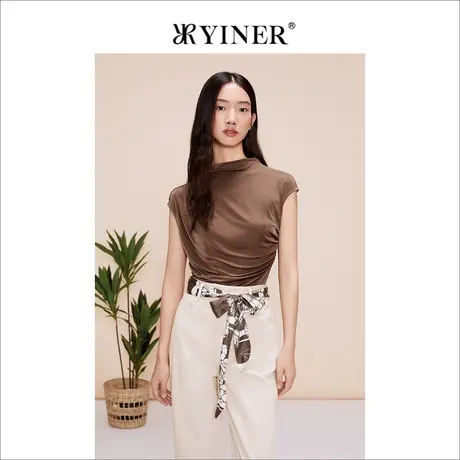 【环保系列】YINER音儿女装夏季小高领收褶针织衫图片