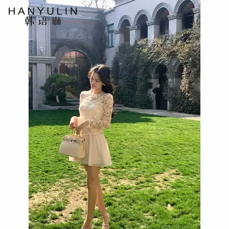韩语琳 法式浪漫薄纱蕾丝长袖衬衫女2025夏季新款高腰半身裙套装商品大图
