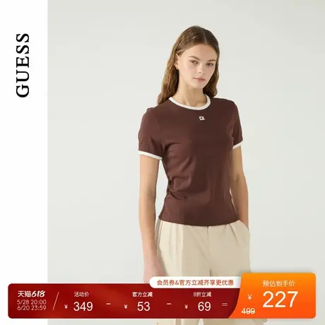 GUESS25年新款夏季女士舒适高弹针织圆领短袖T恤-W5PP78K2Q40图片