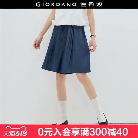 设计师款佐丹奴牛仔短裤女夏季新款莱赛尔松紧腰阔腿短裤18405203商品大图