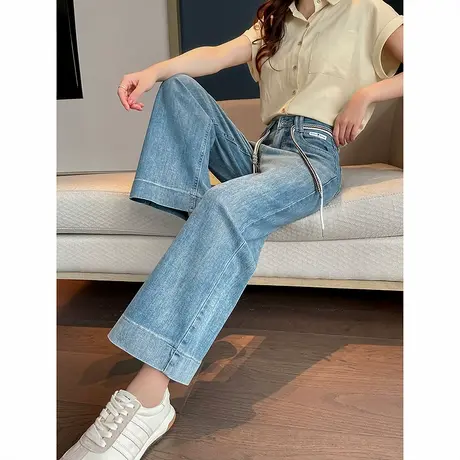 时尚气质牛仔裤2025年夏季新款女高腰显瘦直筒宽松百搭通勤长裤商品大图