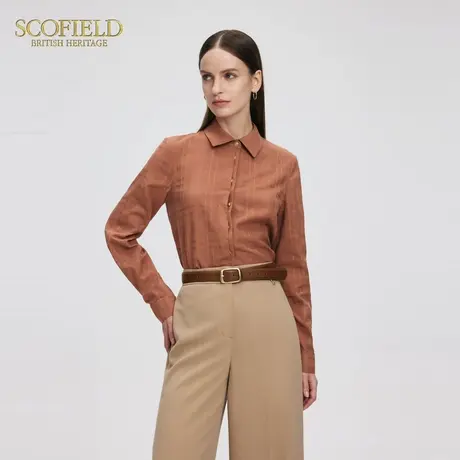 Scofield女装英伦风飘带领衬衫廓形正肩格纹衬衣2025夏季新品商品大图