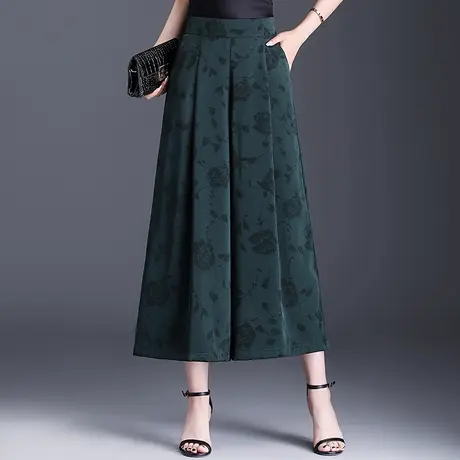 2025新款夏季醋酸印花裙裤阔腿裤女高腰宽松显瘦八分休闲裤大脚裤商品大图