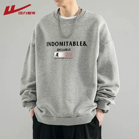 回力美式字母印花卫衣男生春秋季2024新款街头重磅休闲打底上衣服图片