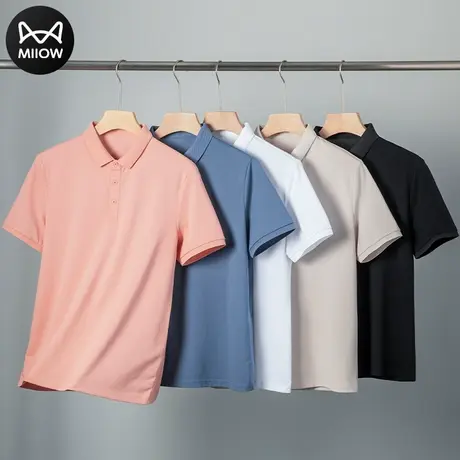 猫人翻领polo衫男士纯色复古短袖t恤潮流百搭宽松翻领高级感上衣商品大图