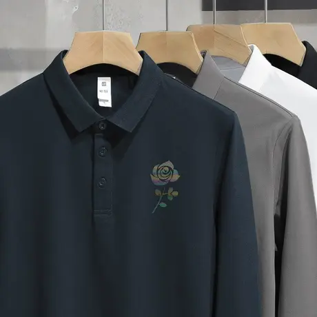 丝光珠地棉长袖polo衫翻领t恤男装潮流印花打底衫秋衣服有领体恤图片