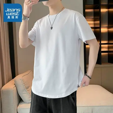 LR真维斯男装2025夏季新款 时尚简约纯色百搭半袖男士重磅圆领短T图片