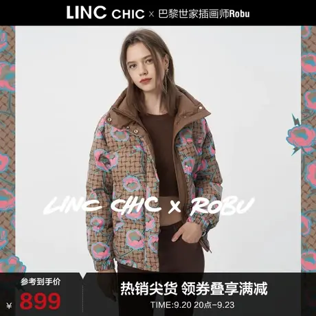 LINCCHIC金羽杰羽绒服女设计师联名系印花短款羽绒服女Y22801611Y图片