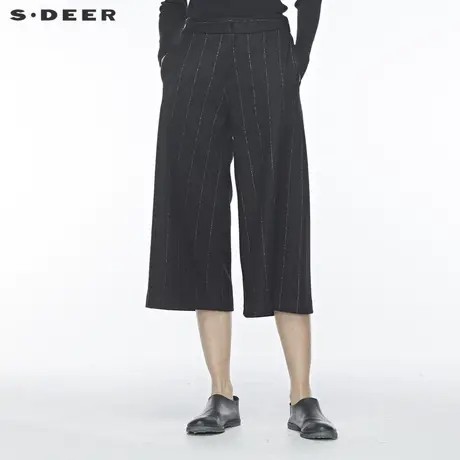 sdeer 圣迪奥 女装休闲松紧英伦格纹插袋阔腿毛呢长裤S19480872图片